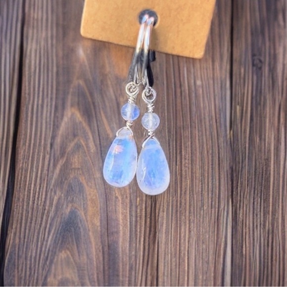 Hand Made Rainbow Moonstone Earrings - Picture 3 of 4